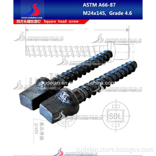 Railroad Square Head Screw Spike ASTM A66-87 M20x145